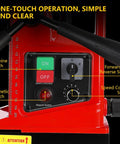 Heavy Duty Magnetic Drill Press Featuring Beefy 1650 Watt Motor And Rock Solid Electromagnetic Grip For Smooth One Point Six Inch Steel Core Drilling On Job Sites control panel showing switches and gauges.