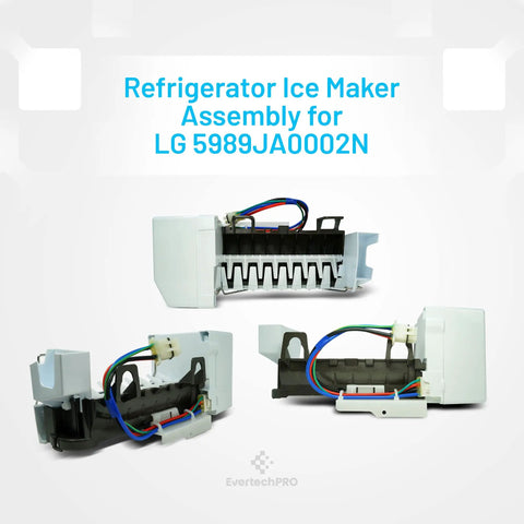 Ice Maker Assembly Kit Replacement For LG Refrigerator 5989JA0002N, three views of OEM equivalent part