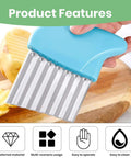 Aphohome 2-piece stainless steel crinkle cutter set with blue handle, angled handheld view for vegetables.