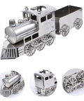 Retro Steam Locomotive Desk Decor for Home Office, Luxury Model Train Ornament, detailed compact vintage silver accent