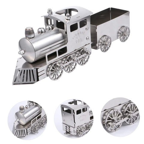 Retro Steam Locomotive Desk Decor for Home Office, Luxury Model Train Ornament, detailed compact vintage silver accent