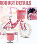 27 Piece Lil Pink Kids Bike Accessories Set For Girls Cute Flower Bell Handlebar Streamers Tassels Butterfly Decoration Wheel Spokes Accessories Perfect Birthday Gift Not Included Bicycles displayed on a pink bike
