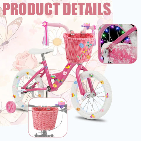 27 Piece Lil Pink Kids Bike Accessories Set For Girls Cute Flower Bell Handlebar Streamers Tassels Butterfly Decoration Wheel Spokes Accessories Perfect Birthday Gift Not Included Bicycles displayed on a pink bike
