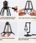Industrial Table Lamp With Stepless Dimming Knob Control And Edison Pipe Design being assembled with steps shown