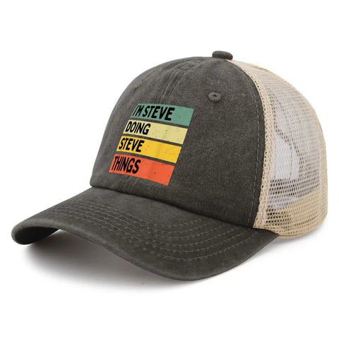 All Day Cool Unisex Trucker Cap With Adjustable Buckle Fit featuring text design, ideal for long water days or casual outdoor runs.