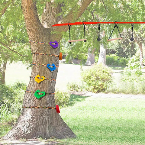 3 Pack Ninja Monkey Bars Obstacle Course Set With Wood And Rope Trapeze Swing Attachments 250 Lb Capacity on tree setup