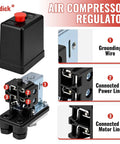 Adjustable 90-120 PSI Air Compressor Pressure Switch Valve With 0-180 PSI Gauge And Vertical Manifold Regulator