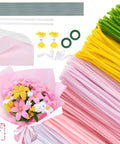 Pipe Cleaners Craft Kit With 600 Pieces In 6 Vibrant Colors Chenille Stems, floral wires, tape, stamens, and wrapping paper