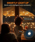 Smart Outdoor Patio Lights 50 Foot String Lights With 25 Dimmable G40 Globe Bulbs No Fuss App Control Alexa and Google Assistant Ready Waterproof LED Backyard Lighting For Patios Decks And More displayed with children inside