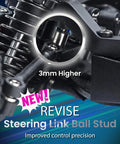 Close-up of Speck B Elite Brushless 1 By 24 2WD Mini RC Car RTR Buggy steering link ball stud labeled 3mm higher.