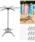 Outdoor Pool Towel Rack With Adjustable Height From 41.3 To 61.8 Inches displaying black metal stand near pool.