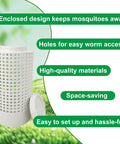 Two Pack Inground Worm Composters For Home Gardens And Raised Beds Worm Farm Bin Kit For Garden Use Reduces Food Waste Easy Lid Access Durable Outdoor Composting System, featuring white perforated compost bin with removable lid on grass background