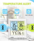 Hodik dual-sensor wireless kitchen thermometer with alarm; front view shows white digital display with two sensors.