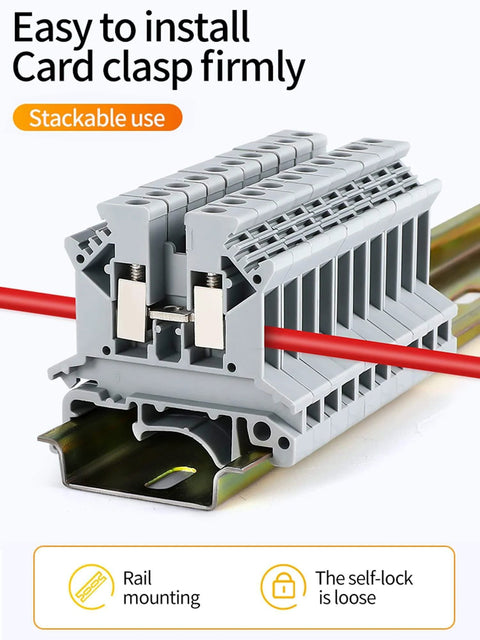 DIN Rail Terminal Block With Screw Clamp, 600V Rating, 20A Max, Handles 24 To 12 AWG Solid Or 20 To 12 AWG Flexible Wires