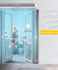 Sixty Inch High Velocity Air Curtain For Doors That Chases Pesky Flies With Straight Up Powerful 1530 Cfm Flow And No Fuss Wall Mount Setup featuring air barrier over open doors.