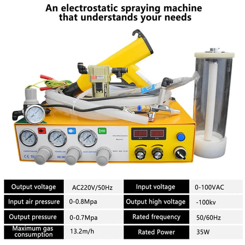 Digital Display Electrostatic Powder Spray Kit Featuring Foot Switch Gun And Adjustable Voltage For Automotive Primer And Paint setup view.