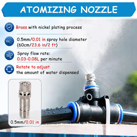 Atomizing nozzle details for Easy Install Mist Kit For Warehouse Cooling And Livestock Shelter Relief Greenhouse Humidification