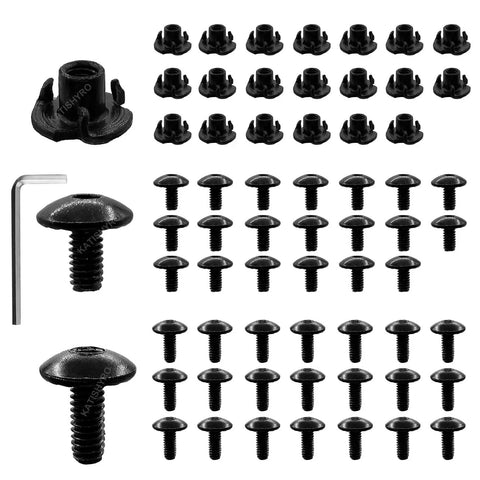 Heavy Duty Black Three Prong T Nuts And Eight Thirty Two By Five Sixteenths Screw Kit For Gun Holsters Kydex Leather And Wood Rock Solid Mounting Hardware Tough As Nails Badass Secure Gear Replacement components layout.