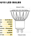 Technical diagram of Dimmable GU10 LED Bulbs 5W 450 Lumens 4000K Natural White Easy Install 38 Degree Beam AC120V.