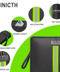 Fireproof Document Bag With Lock That Keeps Your Stuff Safe For Cash And Valuables, detail view showing reflective strips and lock