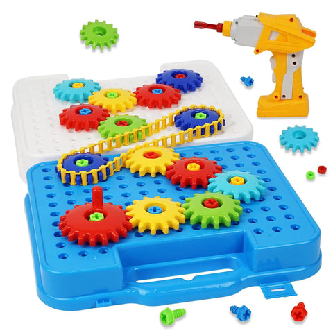 Gears Building Kit For Kids Aged Four To Eight STEM Educational Construction Set With Electric Drill 280 Piece Hands On Engineering Toy For Boys And Girls