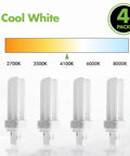 Four Pack 13 Watt Double Tube 2 Pin GX23 2 Plug In CFL Bulbs 4100K Cool White Replacement For GX23 2 Sockets No Fuss Install