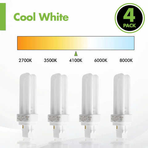 Four Pack 13 Watt Double Tube 2 Pin GX23 2 Plug In CFL Bulbs 4100K Cool White Replacement For GX23 2 Sockets No Fuss Install