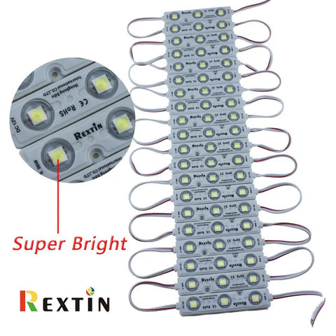Super Bright 200 Pack 3 LED 5050 SMD Modules White Waterproof Peel And Stick Sign Lighting close-up view with connectors