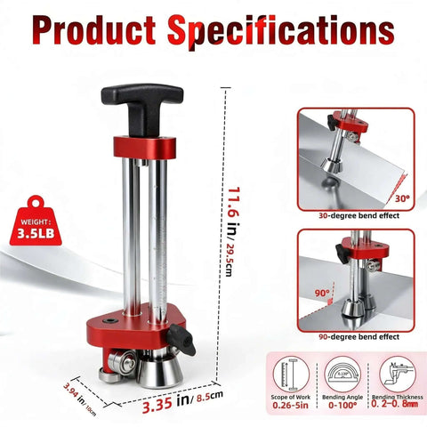 Sheet Metal Roller Pro Grade 1-Station Bender for Iron Aluminum Copper Stainless Steel with 0-100 Degree Bend Range, product specifications