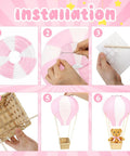 Installation steps for Bear Themed Hot Air Balloon Centerpiece Kit For Baby Shower And Gender Reveal With 6 Pink Paper Lanterns