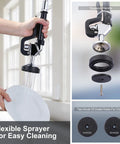 Commercial Wall Mount Kitchen Faucet With Pre Rinse Sprayer 21 Inch Height showing flexible nozzle and spray details