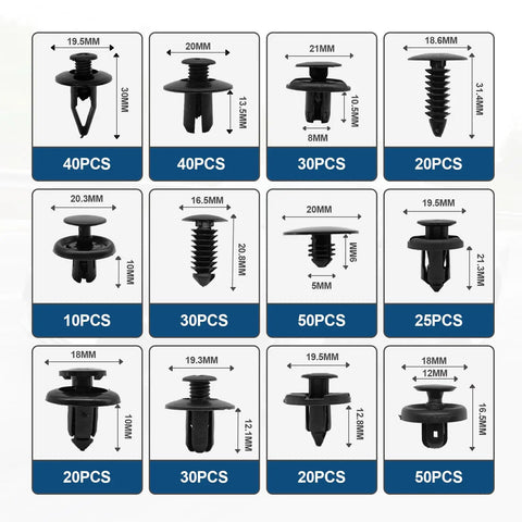 Universal Car Door Trim Panel Clips Kit With 1101 Pieces, 32 Popular Sizes, And 1 Fastener Remover, Auto Push Pin Rivets Set details