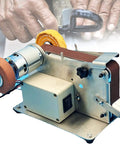 Compact Mini Belt Sander With Polishing Wheel And Automatic Tensioning For Desktop Use on metal base with 775w motor for woodworking.