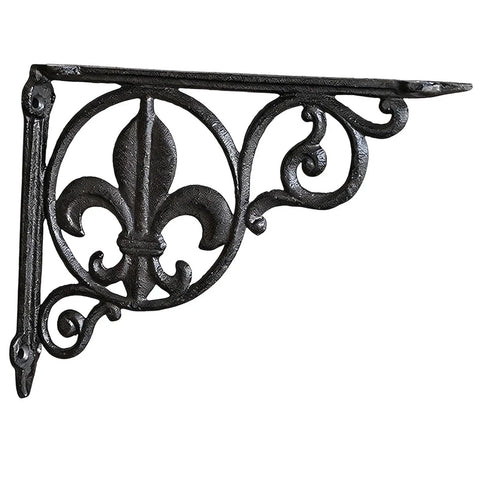 Heavy Duty Decorative Shelf Bracket For Wall Mounts with fleur-de-lis design, ultra durable metal, perfect for living rooms, cafes, bars, kitchens.