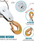 Heavy Duty Come Along Winch With 5 Ton Capacity And 10 ft Steel Cable Three Hooks Dual Gear System hook design illustration.