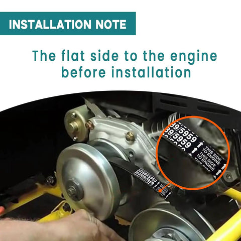 Coleman KT196 CK196 T Go Kart Drive Belt installation on torque converter close-up, focus on correct orientation.
