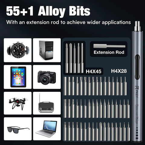 Cordless Electric Screwdriver Kit With 55 Magnetic Precision Bits Dual Torque Settings And 3 LED Lights ideal applications