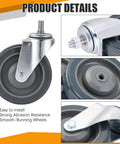 Smooth Operator Four Pack Shopping Cart Replacement Wheels Five Inch Polyurethane Casters with mounting nuts close-up showing durable wheel design.