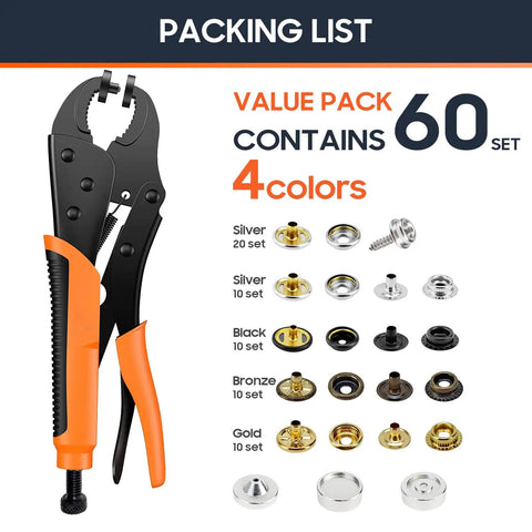 Heavy Duty Straight Up Quality Snap Fastener Tool Kit With 220 Assorted Four Color Buttons For No Sweat Sewing Fixes and Dope Custom Jacket Alterations Daily, featuring various snap buttons