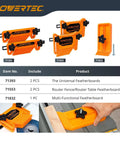 Heavy Duty Stackable Featherboards 2 Pack For Table Saw Router Table And Band Saw With Universal T Track And Miter Slot Mount Hardware, orange featherboards.