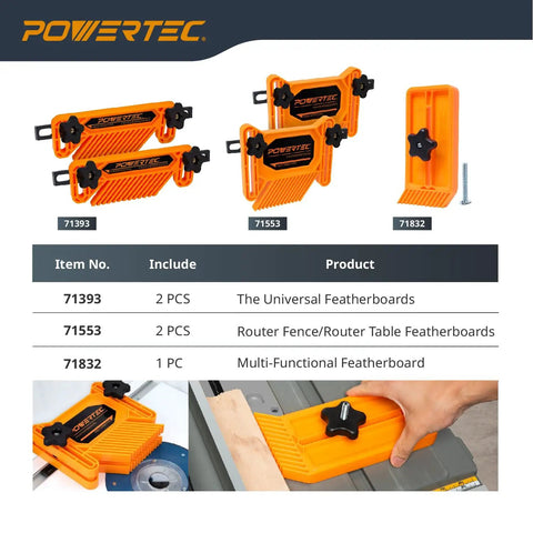 Heavy Duty Stackable Featherboards 2 Pack For Table Saw Router Table And Band Saw With Universal T Track And Miter Slot Mount Hardware, orange featherboards.