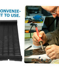 Anti Static PCB Tray Storage Rack For Circuit Boards, Slip Resistant Bracket Holder next to soldering setup.