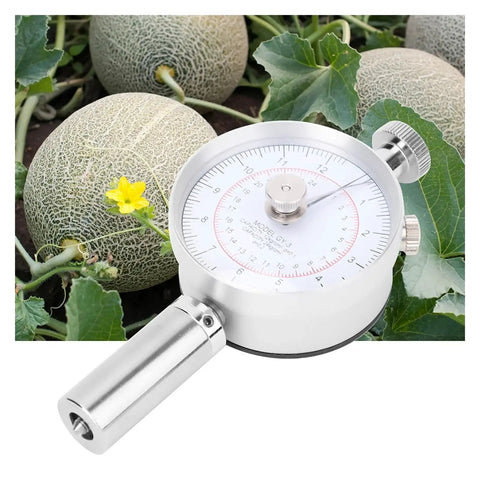 Real Deal Fruit Hardness Tester Penetrometer For Big League Orchards With Dual Probe Setup measuring melon firmness.