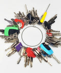 60 Piece Heavy Equipment Keys Master Set For Construction Machinery And Forklifts Ignition And Operator Keys arranged in a circle