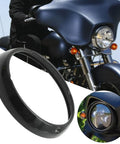 Black 7 Inch Headlamp Trim Ring Cover Replacement For Harley-Davidson Touring shown with motorcycle install