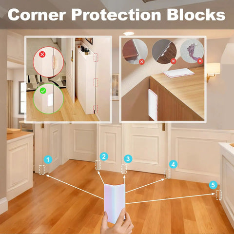 Thickened White Self Adhesive Rubber Corner Protectors Set Of 4 Cushioned Guard Strips for baseboards and corners in home.