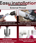 Infographic showing steps for using the 3 Pc Pipe Threading Die Set With Bolt Extractor Tool for easy installations.