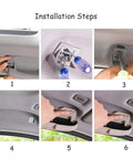Installation steps for Custom Made Sunglasses Holder For BMW Driver Side Overhead Grab Handle Glasses Storage Box Fits 1 Series Through X7 F Chassis And G Chassis Black Easy Install Durable Car Accessory For Your Ride Glasses, showing screwdriver use and attachment to car interior.