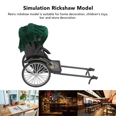 Retro Alloy Rickshaw Model Miniature Decor showcasing legit vintage charm and dope zinc construction in black for shelf appeal.