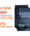 Economical Three Phase VFD Inverter 0.75kW 1.5kW 2.2kW 380V With 0 to 500Hz Output Motor Speed Vector Control Compact AC Drive for Industrial Use Ideal For Motors Fans Pumps And Machining Equipment At Workshop And Shop Floor Use. 0.75kW 380V VFD front view